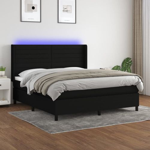 Vidaxl Sommier Tapissier Avec Matelas Et Led Noir 180x200 Cm Tissu