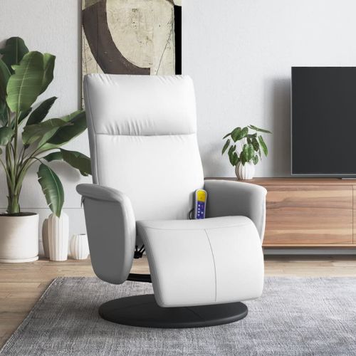 Vidaxl Fauteuil Inclinable De Massage Repose-Pieds Blanc Similicuir
