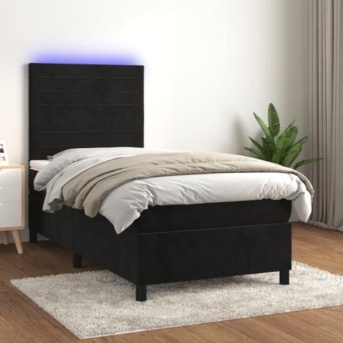 Vidaxl Sommier Tapissier Avec Matelas Et Led Noir 90x200 Cm Velours