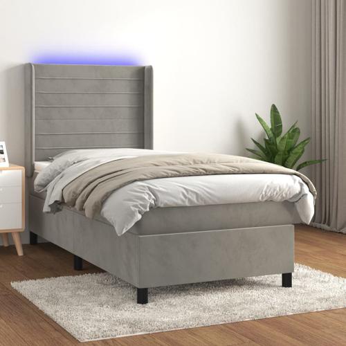 Vidaxl Sommier Tapissier Et Matelas Et Led Gris Clair 90x190cm Velours