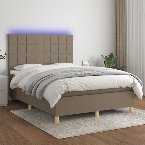 Vidaxl Sommier Tapissier Avec Matelas Et Led Taupe 140x190 Cm Tissu