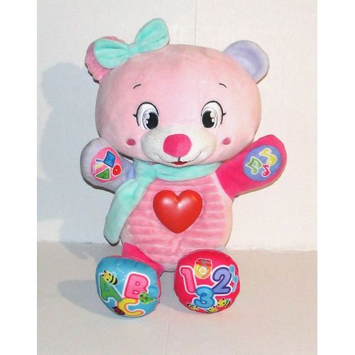 peluche interactive ours ninon rose parle en francais lumineuse sonore clementoni 34cm