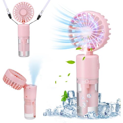 Reve Nouveau Mini Ventilateur Brumisateur Portatif, 4000mAh Ventilateur Main USB Rechargeable [5-21Heures de Travail], 4 Vitesses, Ventilateur de Poche Silencieux Pliable pour Extérieur, Voyage, Rose