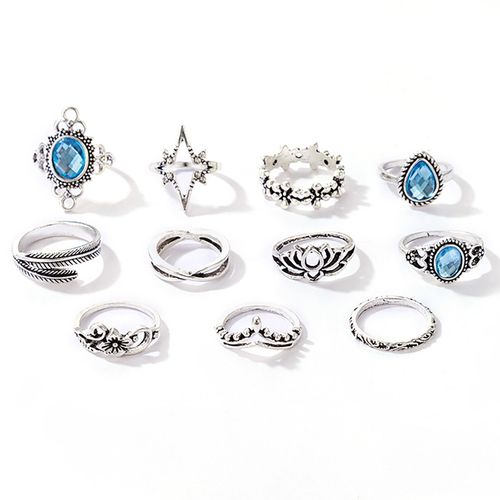 Lot De 11 Bagues Pour Femme En Alliage Métallique Argenté, Légères, Style Vintage, Ouvertes