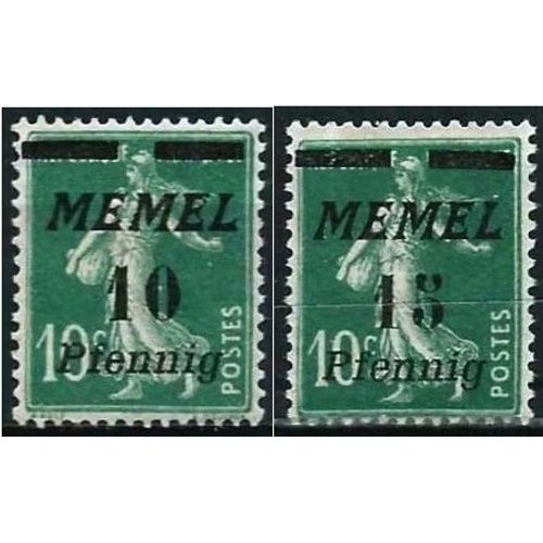 Lituanie, Enclave De Memel Sous Administration Française 1922, Beaux Timbres Neufs* Yvert 47 Et 48, Type Semeuse 10c. Vert Surchargé "Memel 10 Pfennig" Et "Memel 15 Pfennig",