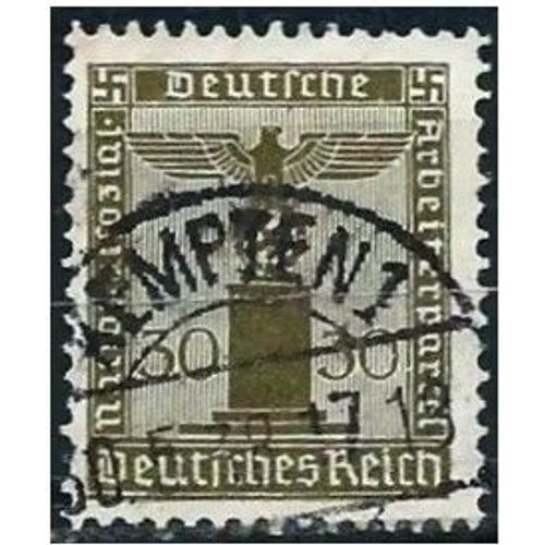 Allemagne, 3ème Reich 1938, Beau Timbre De Service Yvert 114, Grand Aigle Et Croix Gammée Sur Socle, 30pf. Brun Olive, Filigrane Croix Gammées, Oblitéré, Tbe. -