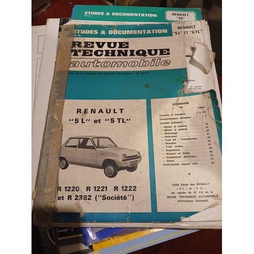 Revue Technique Automobile. Renault 5 L , 5 Tl  Et Société R1220 1221 1222 2282