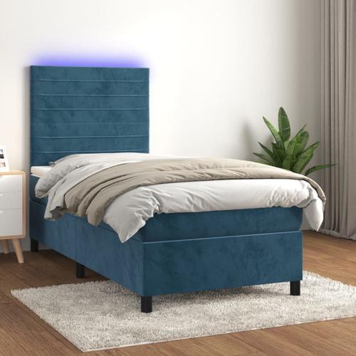 Vidaxl Sommier Tapissier Et Matelas Et Led Bleu Foncé 90x190cm Velours