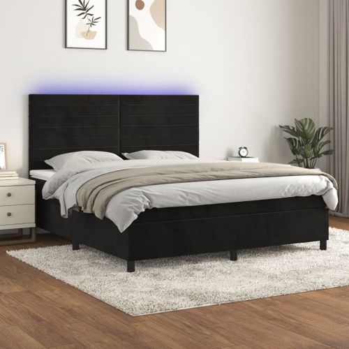 Vidaxl Sommier Tapissier Avec Matelas Et Led Noir 180x200 Cm Velours