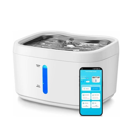 Fontaine D'eau Avec Capteur De Poids, Connexion Sans Fil, 2,5l, Acier Inoxydable, Pour Chat, Chien Et Cage, Abreuvoir Pratique-Blanc