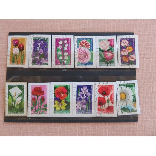 Lot De 12 Timbres Autoadhésifs Oblitérés Flore "Dites Le Avec Des Fleurs" - 2012