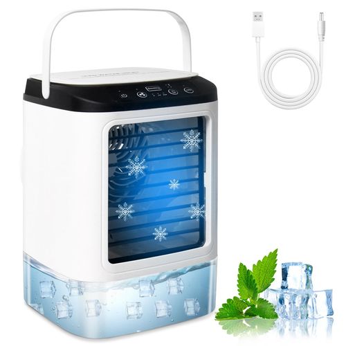Reve Nouveau Climatiseur Mobile 4 en 1, Refroidisseur d'air Portable, Mini Climatiseur Ventilateur, 3 Vitesses& 2 Brumes, 90° Oscillation & 900ML,Climatiseur Mobile Silencieux pour Camping,Bureau
