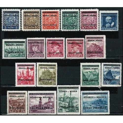 Tchécoslovaquie, Occupation Allemande 1939, Belle Série Complète Timbres Neufs* Yvert 1 À 19, Divers Timbres Tchécoslovaques Des Années 1930 Surchargés "Bôhmen U. Mâhren Cechy A Morava". -