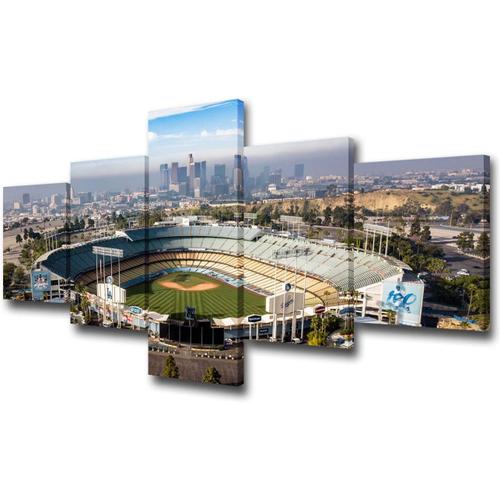 Los Angeles, CalifornieLe célèbre stade Dodger avec le centre-ville de Los Angeles en arrière-plan, images pour le salon, toile murale moderne, décoration d'intérieur ten 100 x 55 cm. (sans cadre)