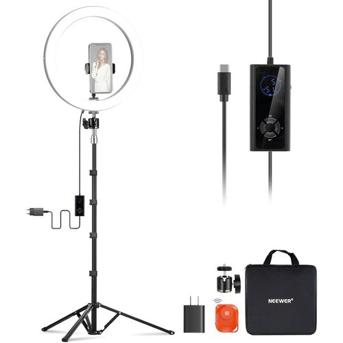 NEEWER Ring Light pour Téléphone 12" 24W LED avec Pied 180cm, Bicolore 2900K-7000K, Port USB C PD, CRI97+ 1810lux/0,5m 12 Scènes Anneau Lumière pour Maquillage Streaming Zoom TikTok, RH12B