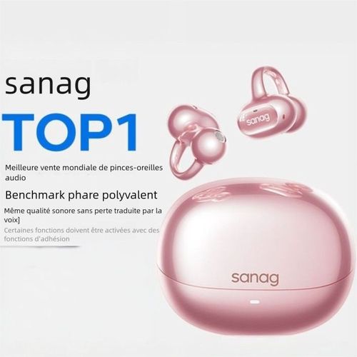 SANAG Oreillettes sans Fil Sportives à Conduction Osseuse et Aérienne, Clip-Oreille Non-Intrusives---S8S AI rose