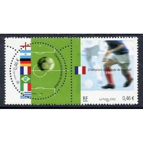 Sport : Champions Du Monde De Football Ballon Drapeau La Paire Émission Commune France/Allemagne,Argentine, Brésil.. Année 2002 N° 3483 3484 Yvert Et Tellier Luxe