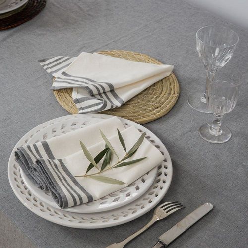 Serviette De Table (X4) Coton Blanc & Gris Moyen 45x45