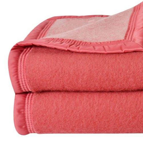 Couverture Laine Woolmark Double Face Vieux Rose 240x220 Cm
