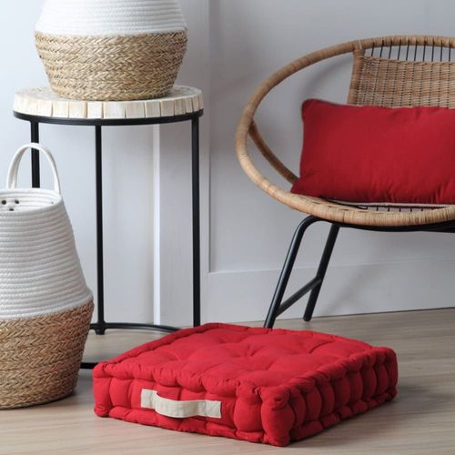 Coussin De Sol Bicolore Coton Rouge 45 X 45