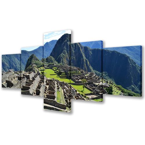 Décoration mexicaine ancienne Inca Machu Picchu Peintures Maya Photos Aztèques Impressions murales sur toile giclée Montagne verte pour le salon Cadeau encadré 100 x 55 cm. (sans cadre)