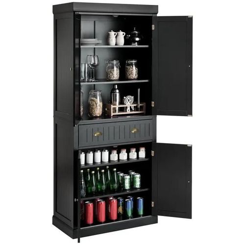 Costway Buffet Armoire De Cuisine -4 Portes, Tiroir, 4 Étagères Réglables, Dispositif Anti-Renversement -Salon Salle À Manger -Noir