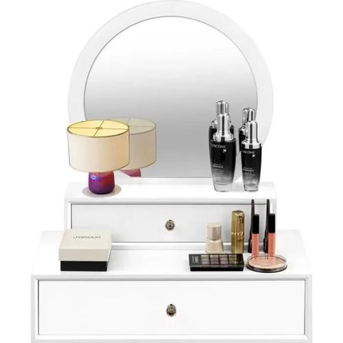 Costway Miroir De Maquillage Sur Coiffeuse Miroir De Courtoisie Avec 2 Tiroirs Amovible Pour Ranger Cosmétiques Blanc