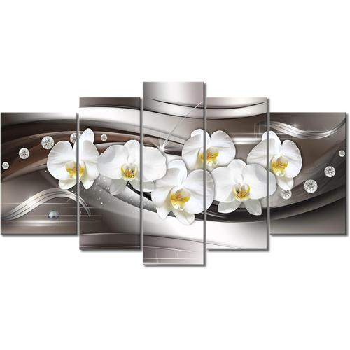 Tableau mural abstrait avec fleur d'orchidée et papillon blanc - Impression sur toile - Décoration murale moderne pour chambre à coucher, salon, salle de bain, bureau 100 x 55 cm (sans cadre)
