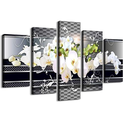 CanvaWall Art pour salon Tableau papillon orchidée fleurs contemporain noir blanc imprimés abstraits moderne maison chambre décorations murales chambre mur d'inspiration 150 x 80 cm. (sans cadre)