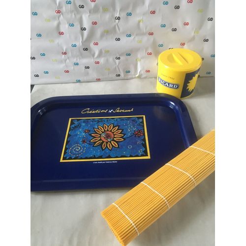 Joli Lot Ricard : Plateau , Pot À Glacons , Set Jaune En Bambou Pour Y Presenter Vos Verres - Neuf