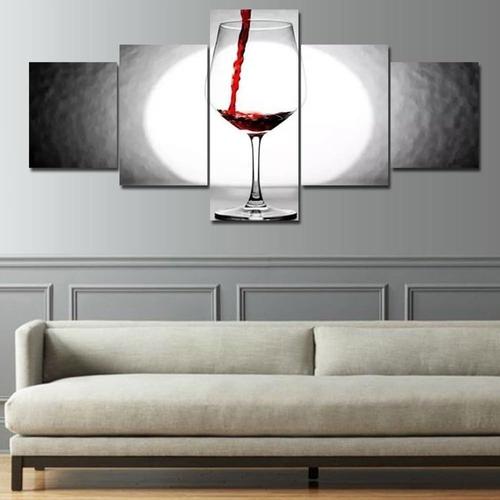 Ensemble de peintures en noir et blanc avec verres à vin rouge pour le salon, impression murale sur toile giclée, décoration d'intérieur moderne contemporaine étirée 150 x 80 cm. (sans cadre)