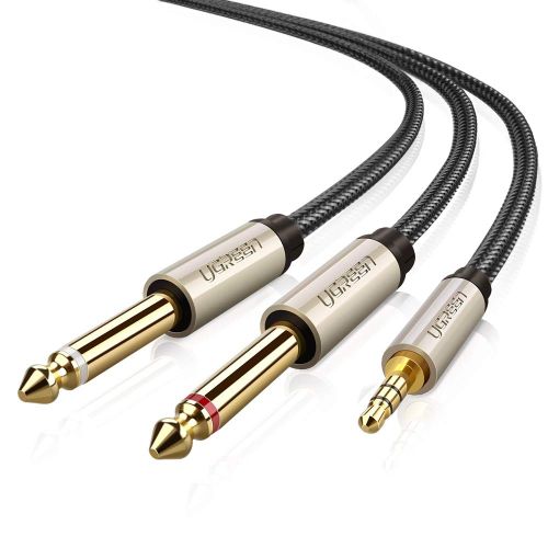 UGREEN Câble Audio Cable d'Instrument 3.5mm vers 6.35mm Jack Mâle Mâle Mono Y Splitter Câble Tressé en Nylon 1M