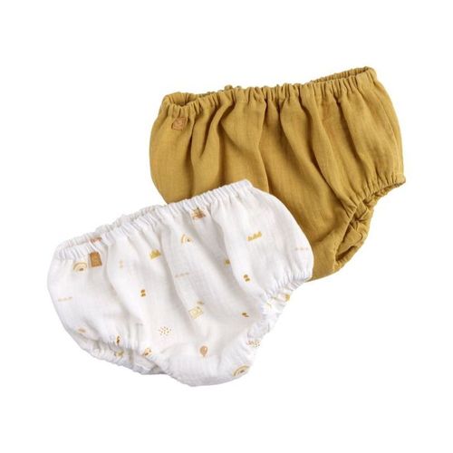 Culotte Bloomer Bébé En Coton Lot De 2 Blanc/Jaune