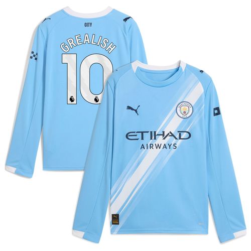 Maillot Manchester City Puma Domicile 2025-26 - Manches Longues - Enfant Avec Flocage Grealish 10
