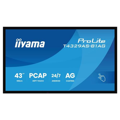 iiyama ProLite T4329AS-B1AG - 43" écran LCD rétro-éclairé par LED - signalisation numérique - avec écran tactile (multi-touches) - 4K UHD (2160p) 3840 x...