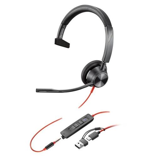 Poly Blackwire 3315 - Blackwire 3300 series - micro-casque - sur-oreille - filaire - jack 3,5mm, USB-C - noir - certifié UC, Certifié pour Microsoft Teams
