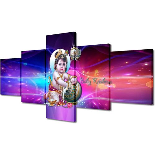 CanvaWall Art Décoration murale indienne pour salon Krishna Décoration d'intérieur Dieu suprême Chambre à coucher Décoration murale pour maison Mur giclée en bois 150 x 80 cm. (sans cadre)