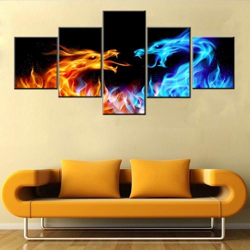 Art noir et blanc ailé Drn Attack photos flamme rouge pour salon giclée mythologie créature peintures décoration de maison impressions sur toile tendue 100 x 55 cm. (sans cadre)
