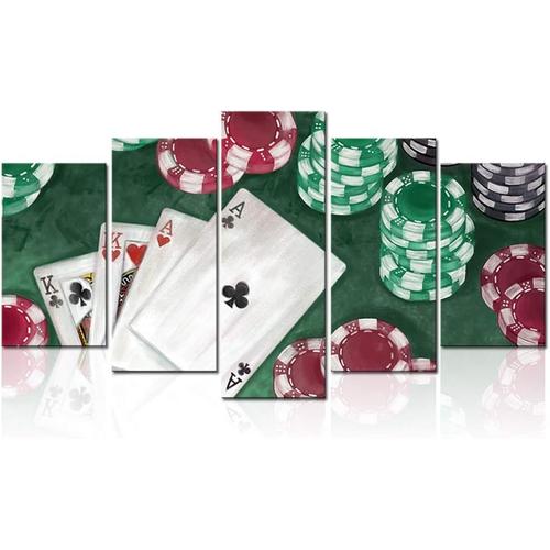 CanvaWall Art Vintage Cartes de Poker Peinture Photos Gamble Chips Toile Affiche Impression pour Pub Club Casino Décoration Murale Galerie Wrap Tendu 100 x 55 cm. (sans cadre)