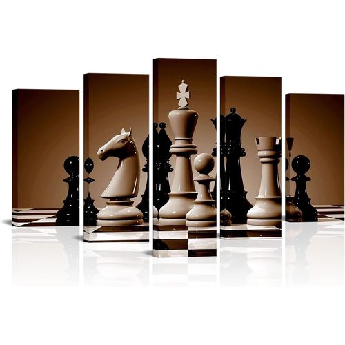 Échecs CanvaWall Art Vintage roi reine chevalier photo affiches classique club d'échecs peinture 100 x 55 cm. (sans cadre)