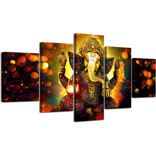 Décoration murale indienne Seigneur Ganesha Temple hindou Puja Mandir pour la maison Photo éléphant Zen Impression sur toile Peintures pour salon Maison Décorations en bo 100 x 55 cm. (sans cadre)