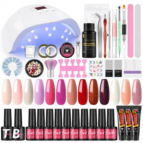 Kit Ongle Gel Uv Complet Coscelia 36w Lampe Vernis Semi Permanent Poly Ongle Gel Base Top Coat Accessoires Necessaires 