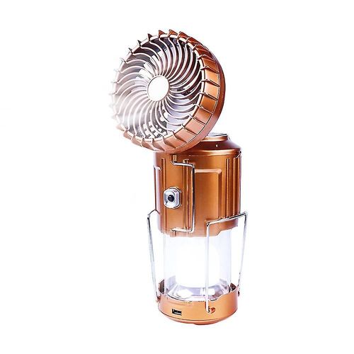 Lanterne Solaire De Camping 6 En 1 Avec Ventilateur, Lampe Led Portable Pour Randonnée, Pêche En Plein Air, Dorée
