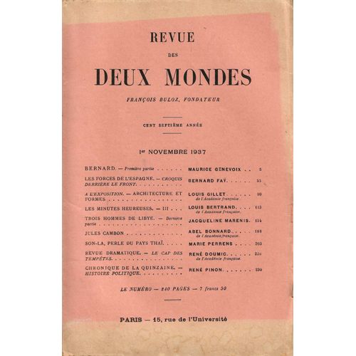 Revue Des Deux Mondes N° 21 - 1er Novembre 1937