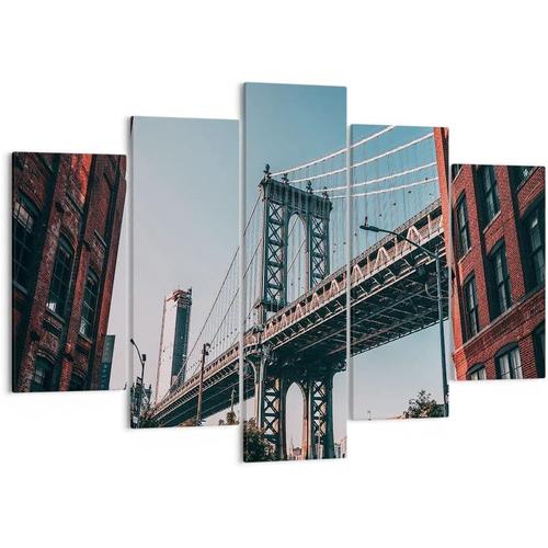 Impression sur toile murale avec architecture du pont de Brooklyn de New York - Impressions artistiques pour décoration de la maison, salon, chambre à coucher 100 x 55 cm. (sans cadre)