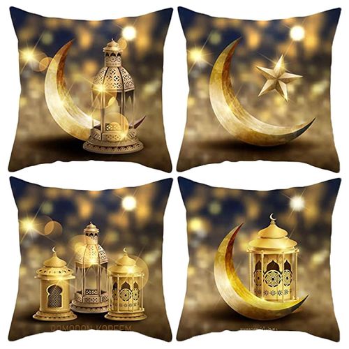 Housse De Coussin Décorative Pour Ramadan, Taie D'oreiller Dorée, Lune, Étoile, Eid Mubarak, Festive, Multicolore