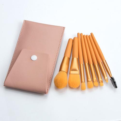 Pcs Mini Voyage Portable Pinceaux De Maquillage Doux Ensemble Fard À Paupières Fondation Poudre Cils Lèvres Correcteur Blush Make Up Brush Set 8pc Orange Avec Sac 