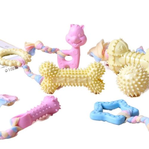 Jouets Pour Animaux De Compagnie, Collection De Tissus En Corde De Coton, Jouets À Mâcher Pour Chiens, Matériau Tpr Résistant Aux Dents Rongées, Empreinte De Petite Boule D'épine Rose