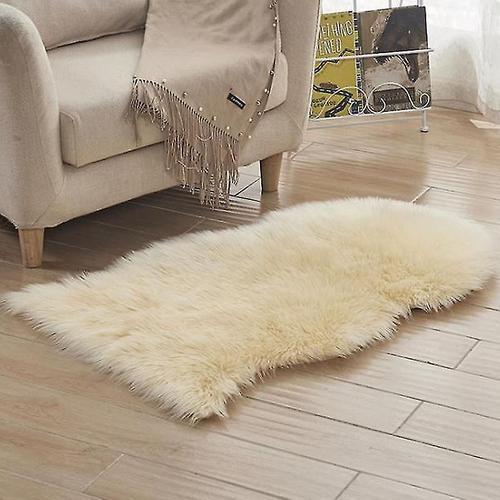 Tapis En Fourrure Artificielle Moelleuse En Peau De Mouton Douce, Petit Tapis De Sol Domestique Beige 60x90cm