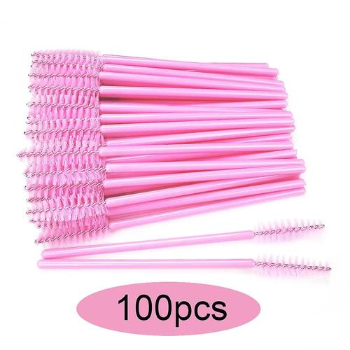 50/100/300/500 Pièces Brosses À Cils À Sourcils Bobines De Cils Baguettes De Mascara Applicateur Jetable Pour Outil De Maquillage D'extension De Cils Rose Entier 100 